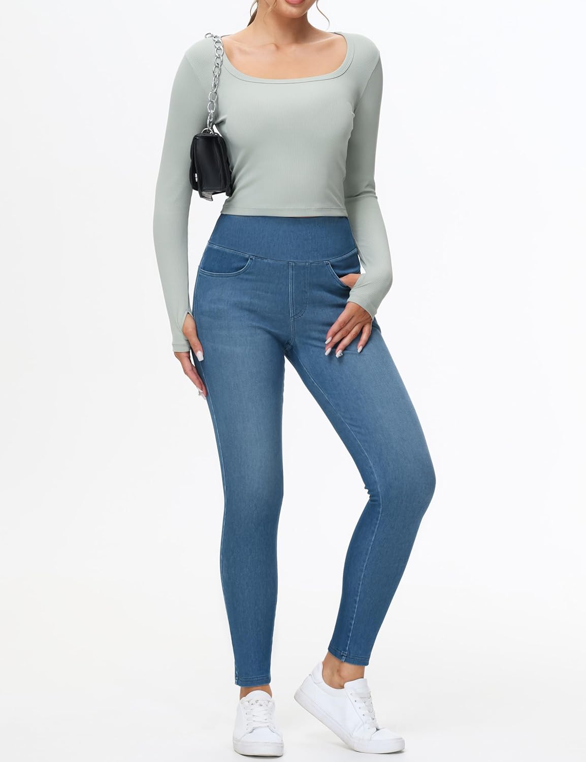 Origiwish Womens High Waisted Jeggings Stretchy Skinny Jeans Pull On Tummy Control Leggings with Pockets - Image 4