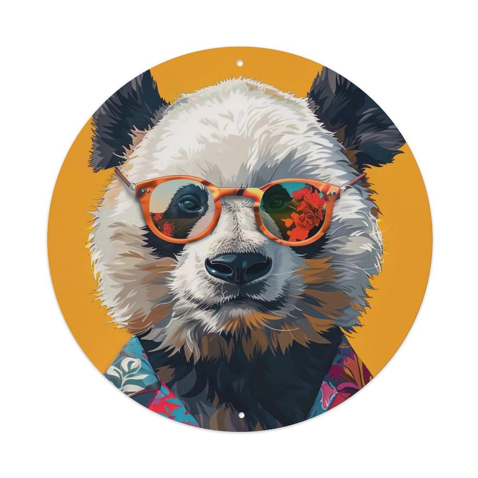 Animal Poster Mr Panda Vintage Metal Tin Sign Plaque Wall Decor for Cafe, Club, Garden Round Metal Poster 8x8Inch