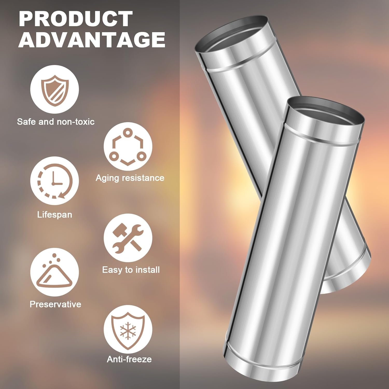 6" Inner Diameter Stove Pipe Single Wall Stainless Steel Chimney Pipe Ducting 24" Flue Chimney Extension(1 Piece)