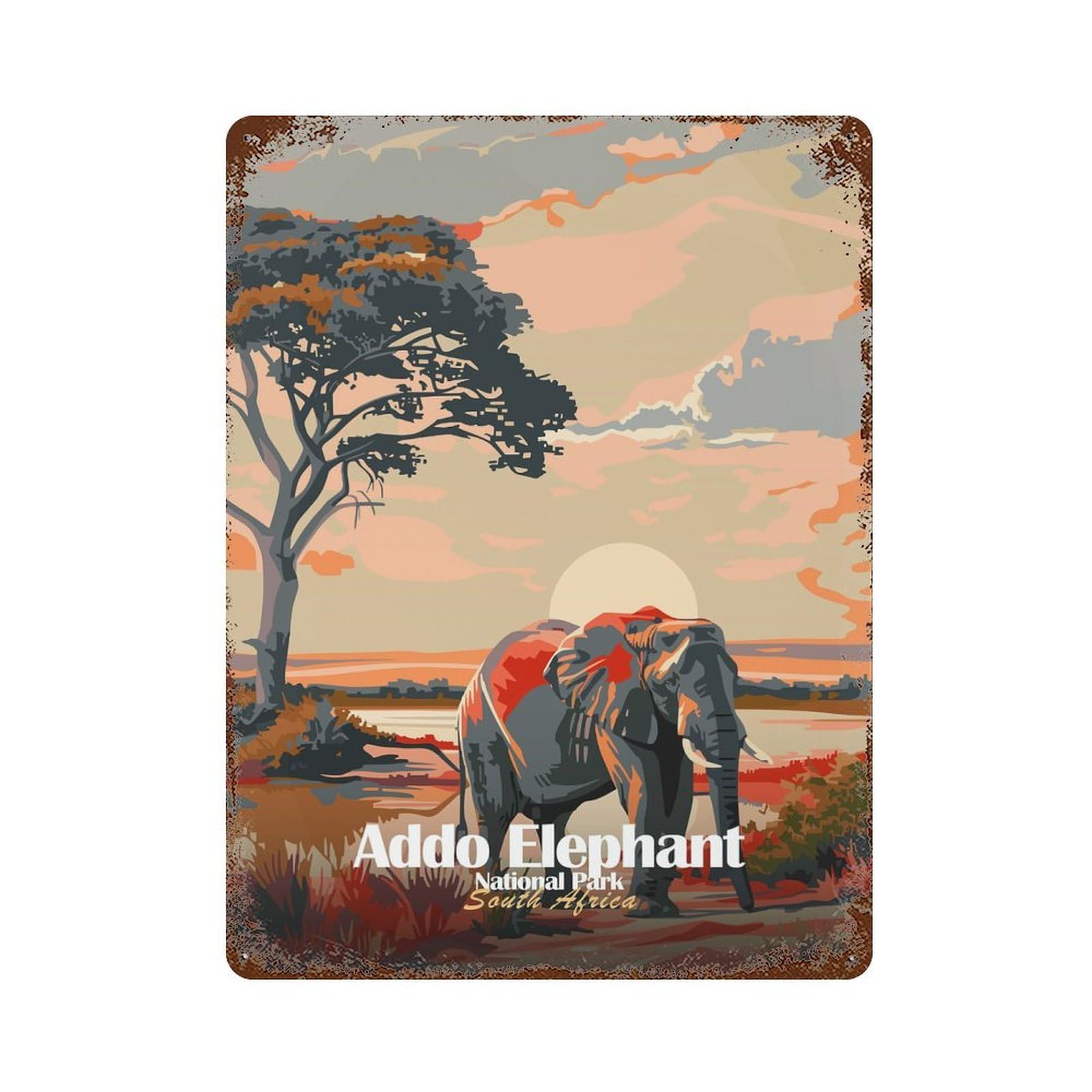 Addo Elephant National Park South Africa 15.7"x11.8" Vintage Metal Tin Sign, Retro Wall Decor for Basement, Hobby Room And Garage Decor