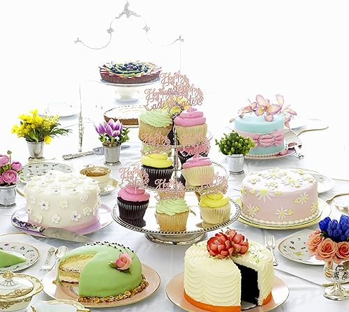 Miniatura 6 de Rsstarxi Paquete de 24 adornos para cupcakes Happy Easte con purpurina con orejas de conejo, decoración de huevos, palillos de comida para temática