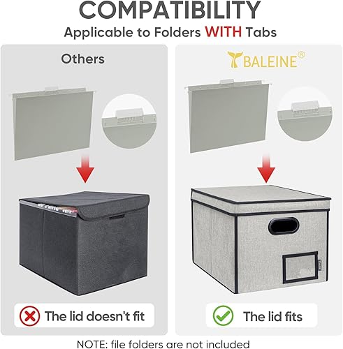 Miniatura 22 de BALEINE - Caja organizadora de archivos con tapa, organizador de carpetas plegable con riel de plástico, caja para carpetas colgantes para Gris