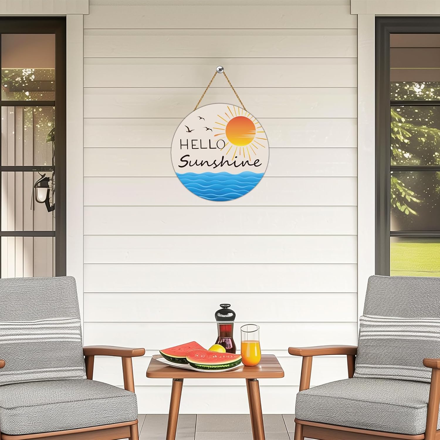 Summer Decorations for Home Summer Door Decor Hello Sunshine Door Sign Sea Sun Hanging Plaque Pool Decorations Wooden Front Door Hanger Hanging Sign for Office Porch Wall Indoor Home Decor(Blue)
