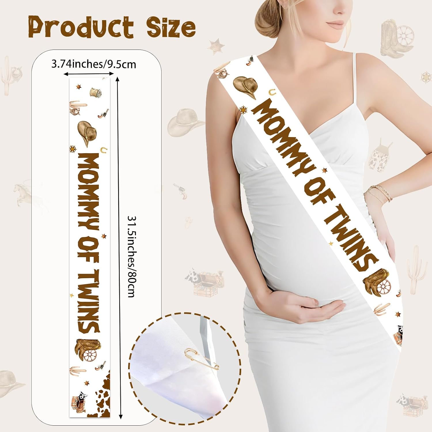 Cowboy Twins Baby Shower Decorations Sash Brown A Little Cowboy Is on the Way Mommy of Twins Sash Gifts for Western Rodeo Baby Shower Gender Reveal Pregnancy Announcement Party Supplies Favors