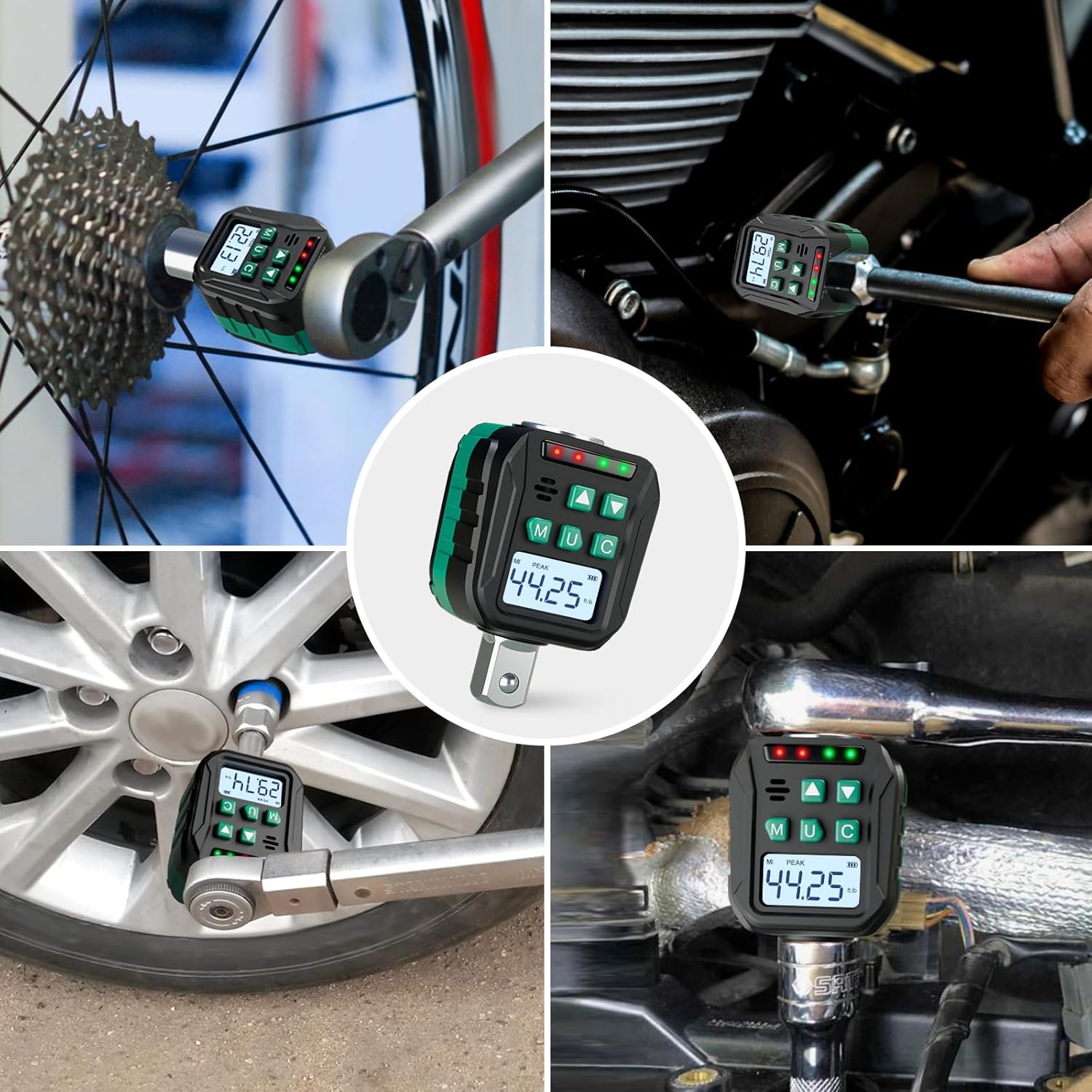 1/2-Inch Digital Torque Adapter, 2.21-44.25 Ft.lb/3-60 N.m, Electronic Torque Wrench Converter with ±2% Accuracy, Preset Function, Data Storage, 3/8” & 1/4” Adapter for Bike, Motorcycle, Car