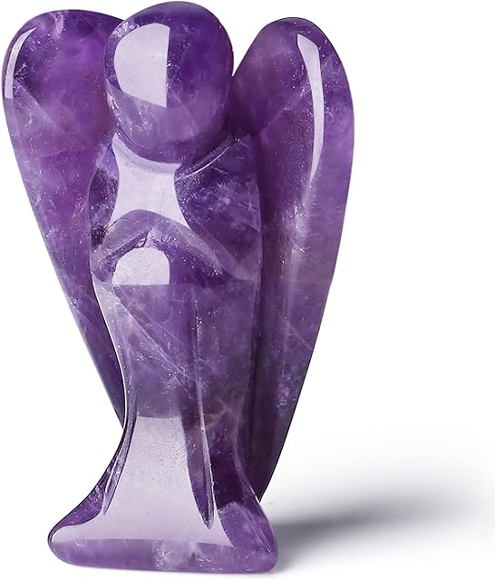QINJIEJIE Healing Crystal Pocket Guardian Angel Amethyst Gemstone Home Decoration Male and Female Angel Statue 1.5 inch Valentine's Day Gift