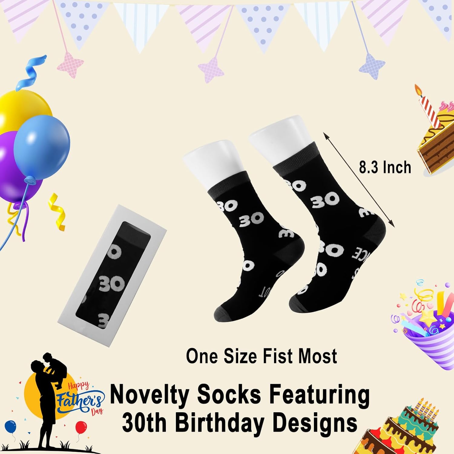 Stitched Novelty Funny Socks for Dad husband Father, 30th 40th 50th 60th 70th 80th 90th Birthday Gifts for Men - Image 4