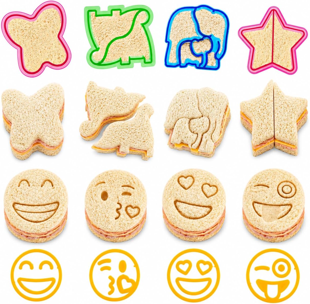 Bentology 8 Pc Sandwich Cutter and Decruster Set for Kids Lunch Boxes Bento