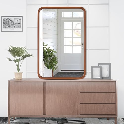 Miniatura 3 de WallBeyond Espejo de madera de 24 x 36 pulgadas para baño, espejo de pared con marco de madera, espejo rectangular montado en la pared para tocador