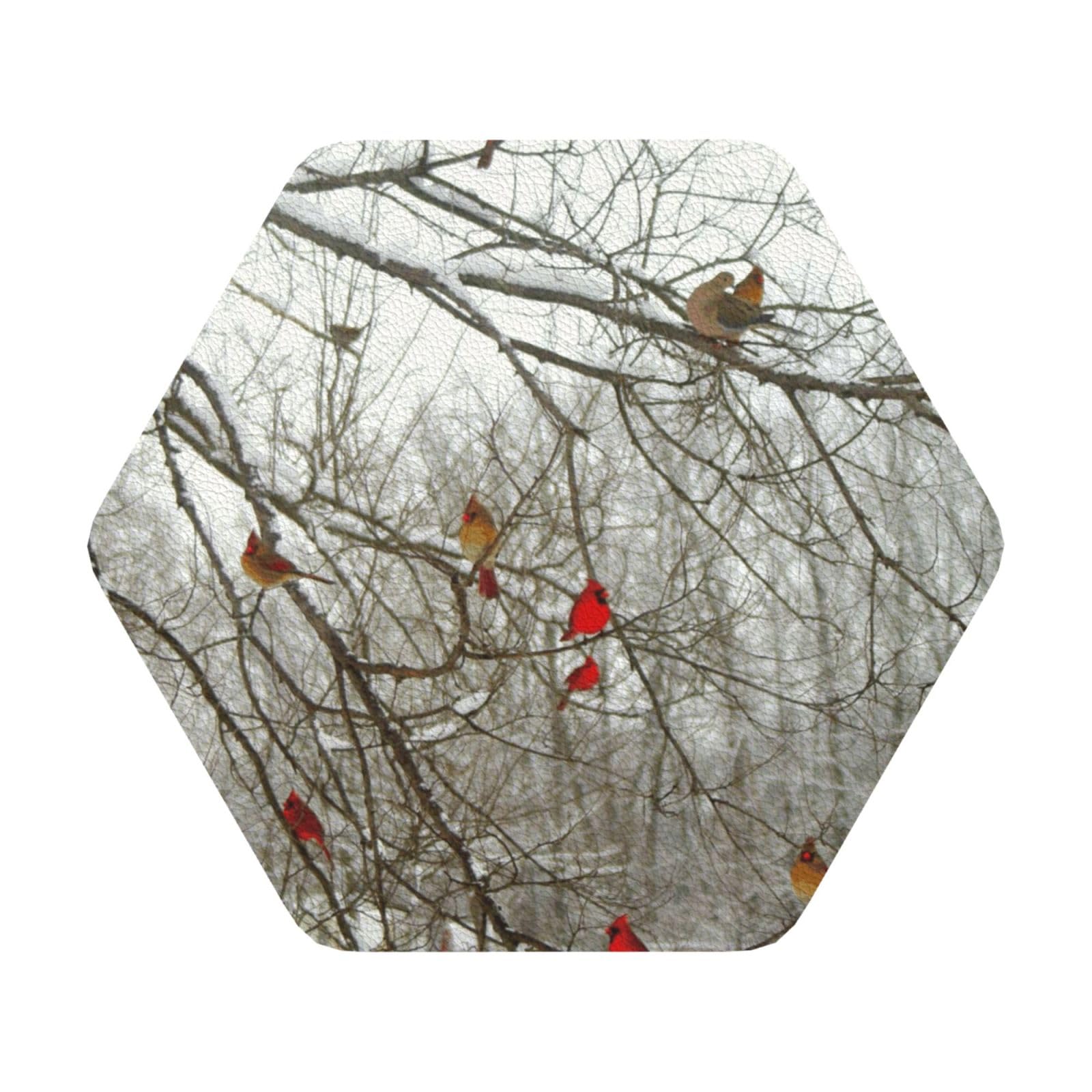 Birch Trees PU Leather Coasters Set of 6 Hexagon Drink Coasters
