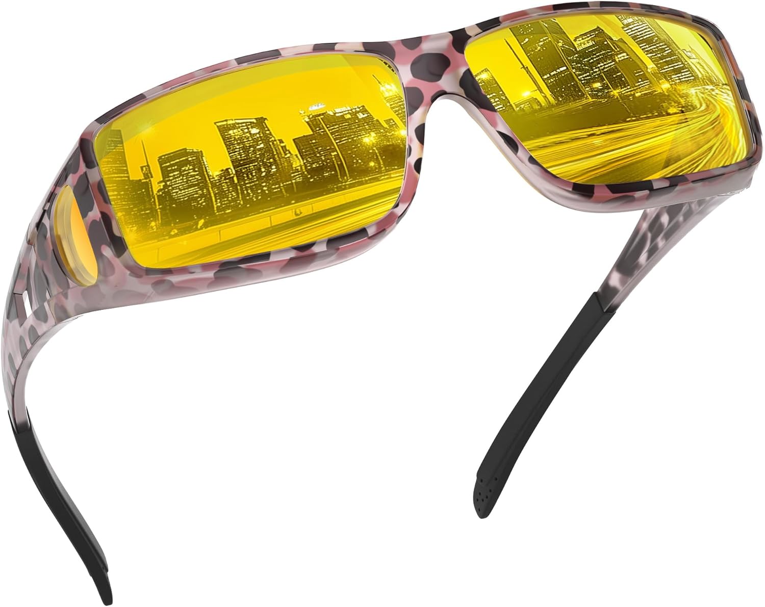 Night Vision Glasses Wrap-Around for Men Women,Fit Over Glasses,Polarized Night Driving Glasses with HD Yellow Lens