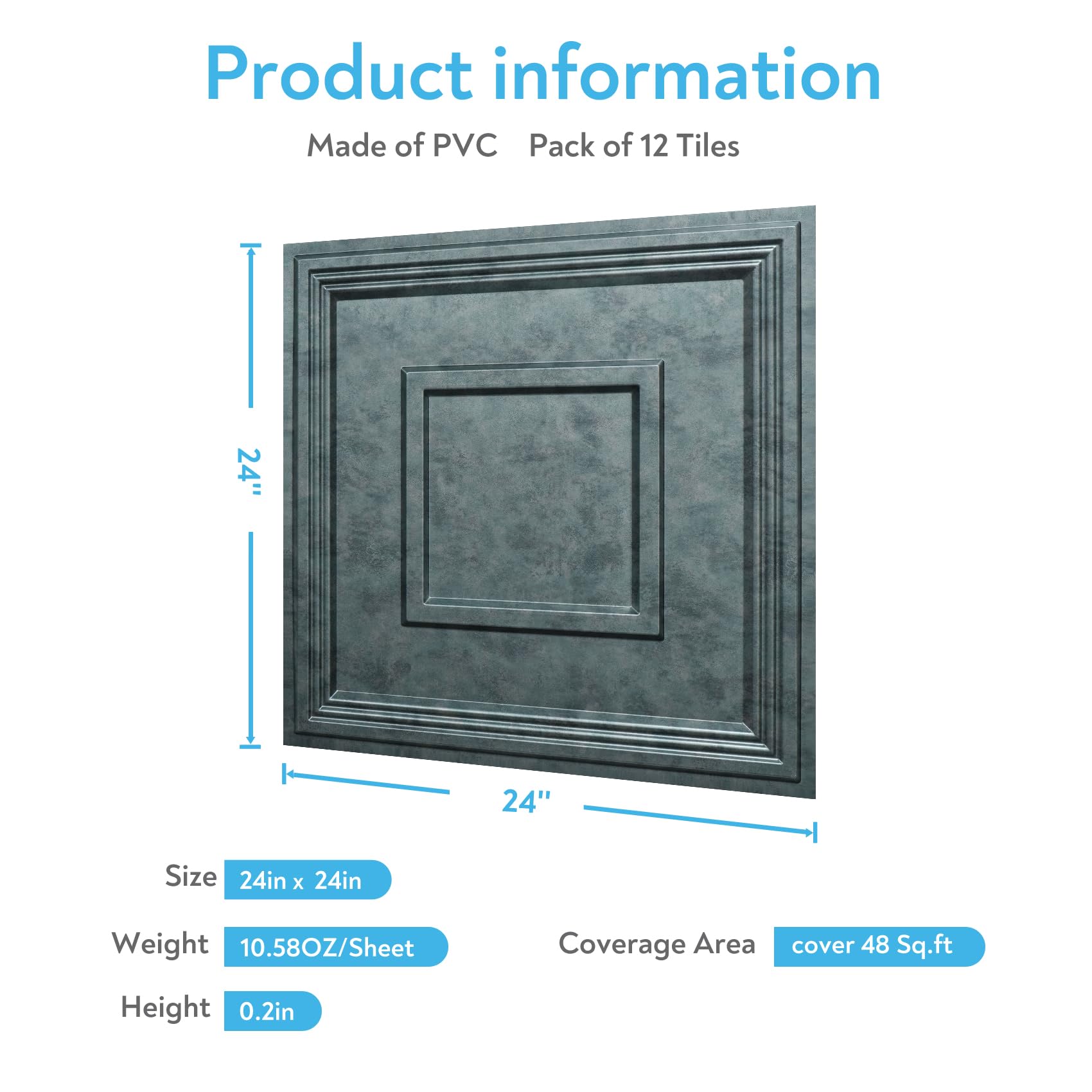 STICKGOO Glue Up Ceiling Tiles, 24x24 Inch PVC Decorative Drop Ceiling Tile Antique Green Bronze 48 Sq. Ft, Pack of 12 Tiles