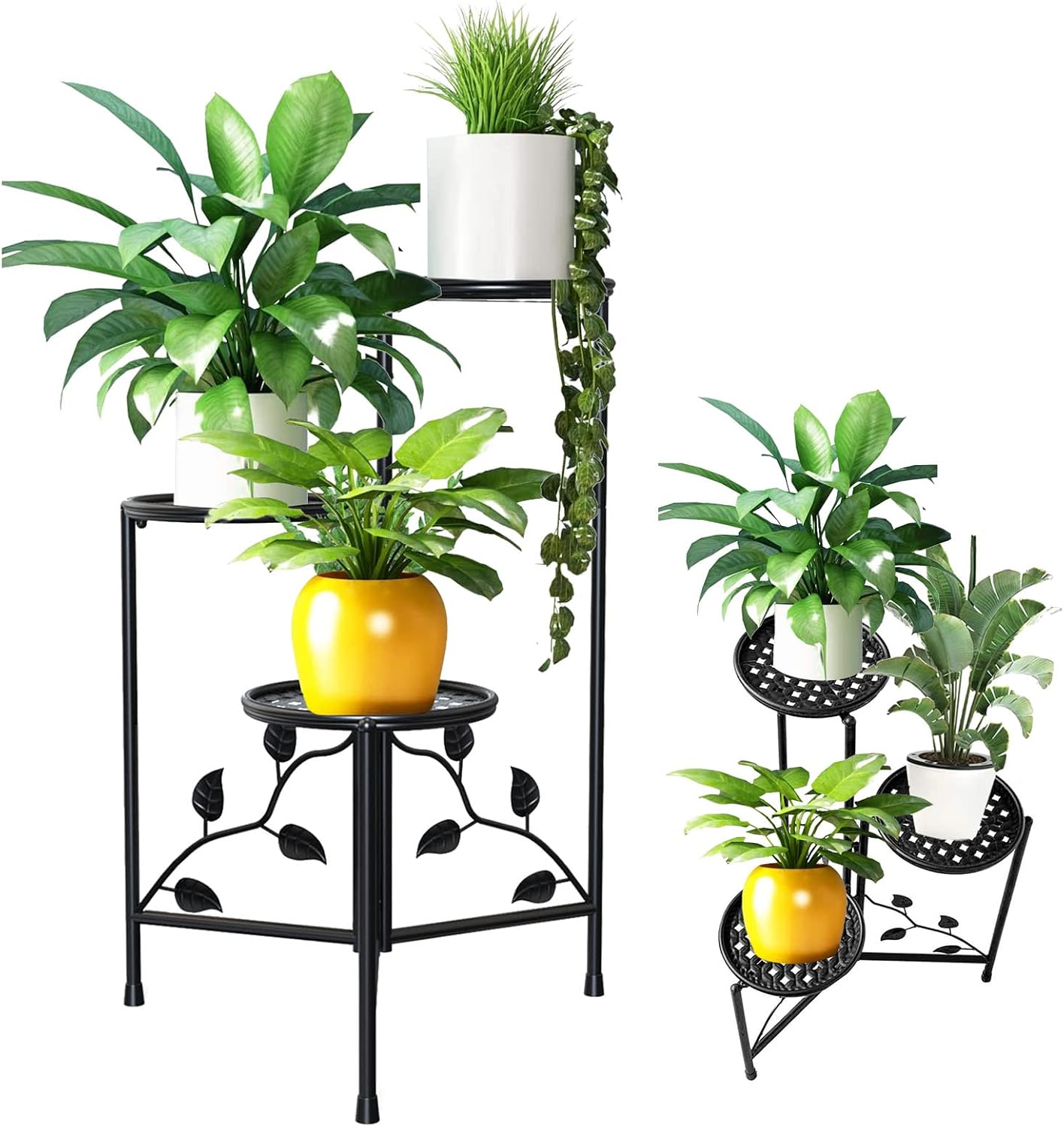 Kaplztiao 3 Tier Metal Plant Stand Indoor Outdoor Multiple Tiered Flower Pot Holders Stand Tall Heavy Duty Planter Stands Organizer Display Rack for Corner Patio Balcony Garden Lawn