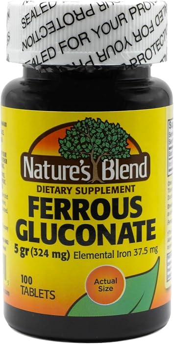 Natures Blend Ferrous Gluconate Tablets, 100 Count