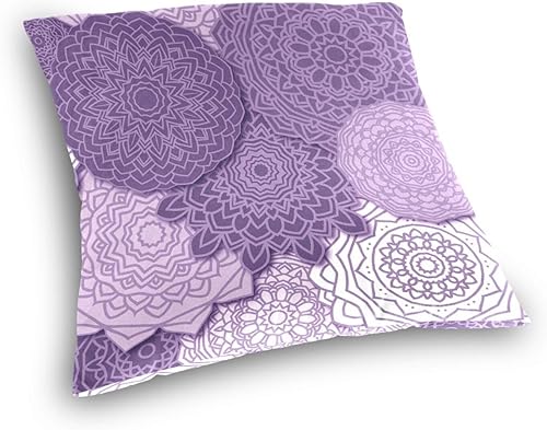 Miniatura 3 de Kigai Funda de cojín cuadrada decorativa de estilo bohemio con mandala morada de 18 x 18 pulgadas, para sofá, dormitorio, hogar