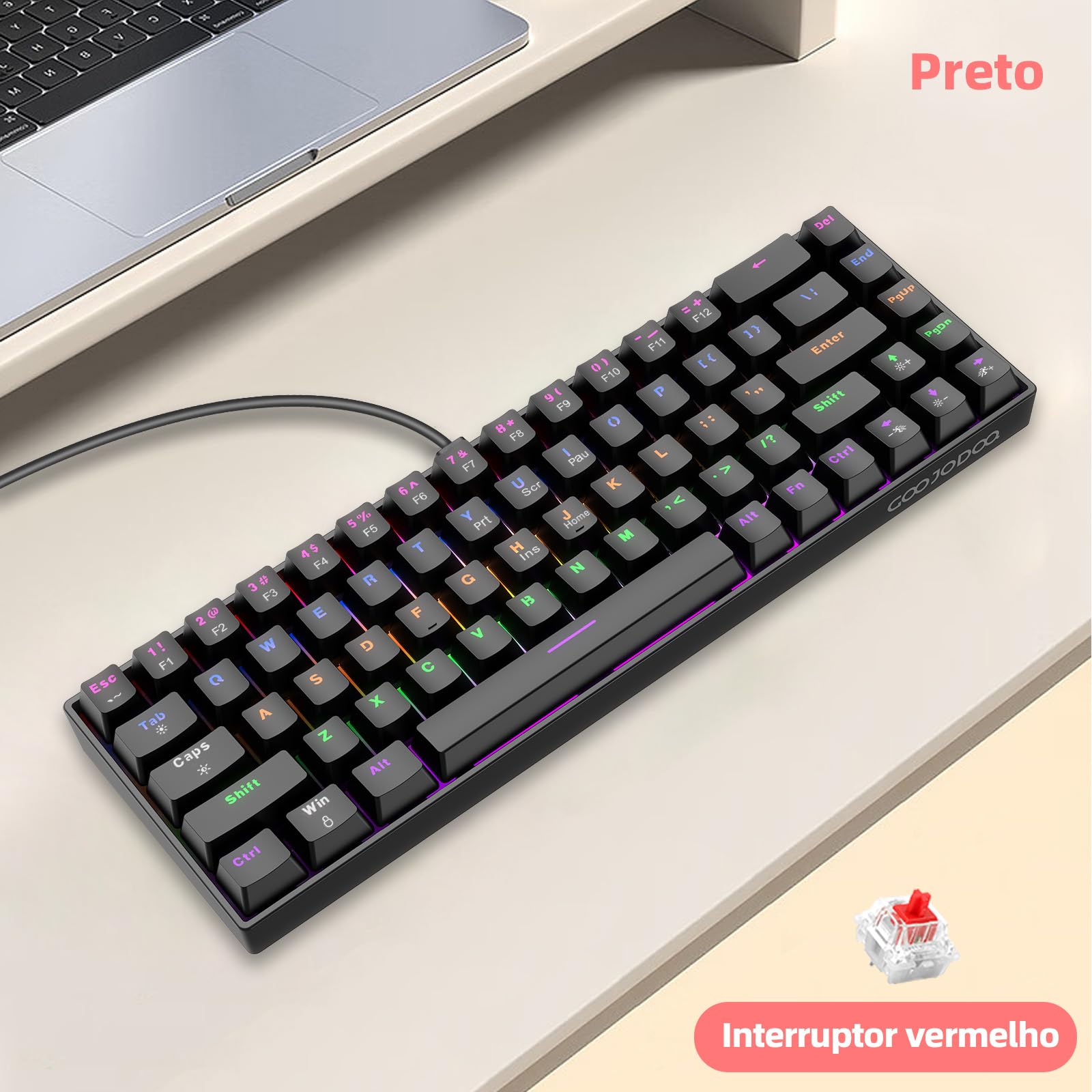 GOKOCO Teclado Mecânico com Fio 65% A1802, Gamer Switch Vermelho