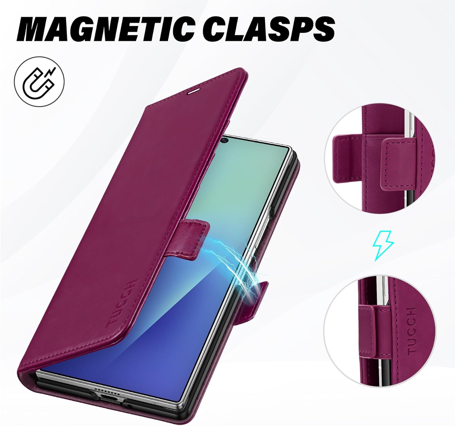 TUCCH Wallet Case Compatible with Galaxy Z Fold7 (8.0") 2025 Plum Purple, RFID Blocking | 4 Card Holder | Kickstand | Shockproof PC Shell | PU Leather | Magnetic Closure | Protective Flip Cover