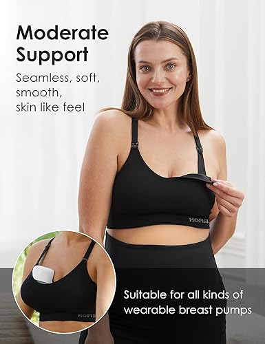 Miniatura 2 de HOFISH Sujetadores de lactancia de soporte para lactancia materna de impacto medio para maternidad y lactancia, brasier deportivo sin costuras con
