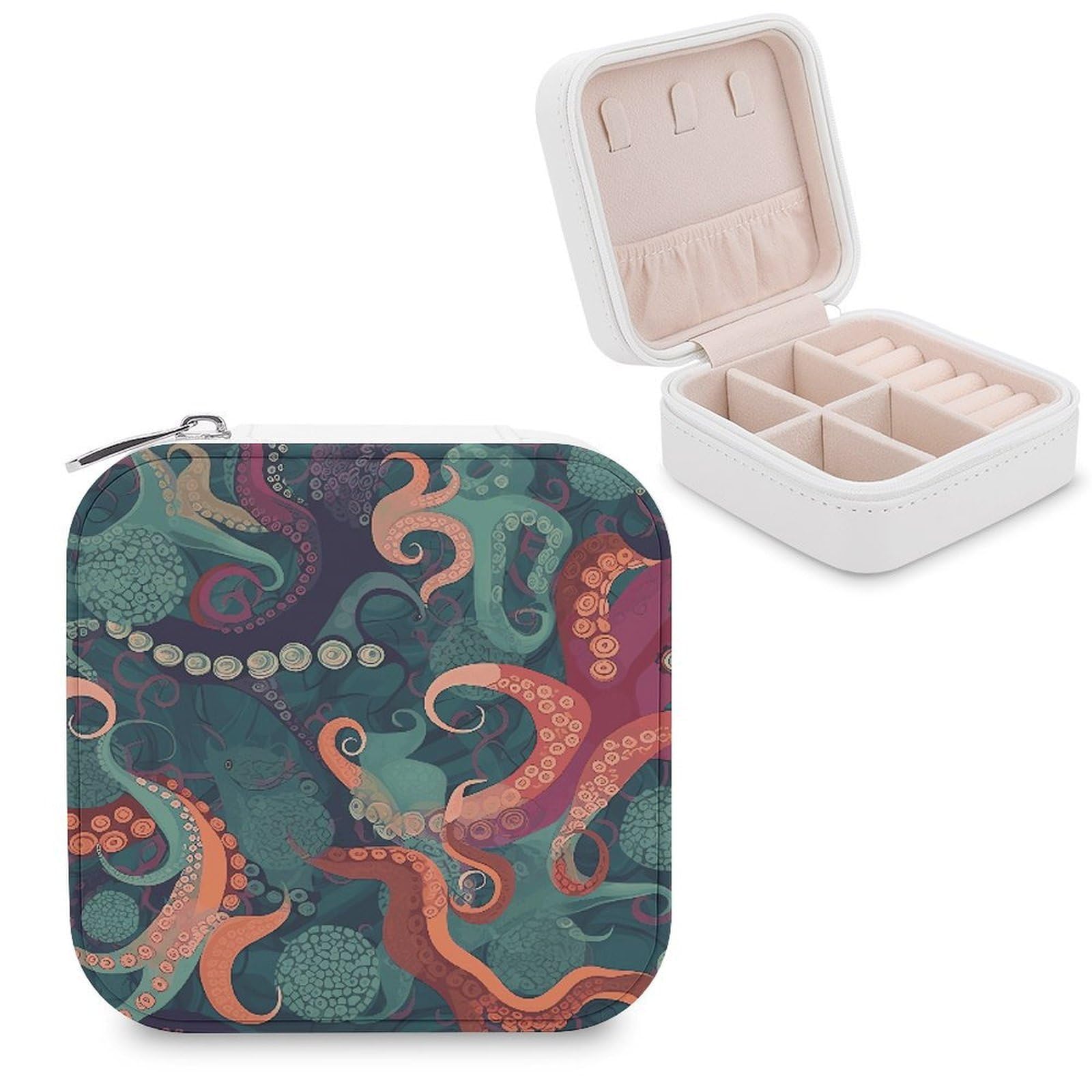 FekiLoot Abstract Octopus Jewelry Box Custom Jewelry Travel Case Pu Leather Trinket Organizer Box to Organize Ring Pendant Earring Small Portable Jewelry Storage Holder for Women