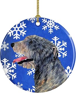 Caroline's Treasures Irish Wolfhound Winter Snowflakes Holiday Ceramic Ornament Christmas Tree Hanging Decorations for Home Christmas Holiday, Party, Gift, 3 in, Multicolor
