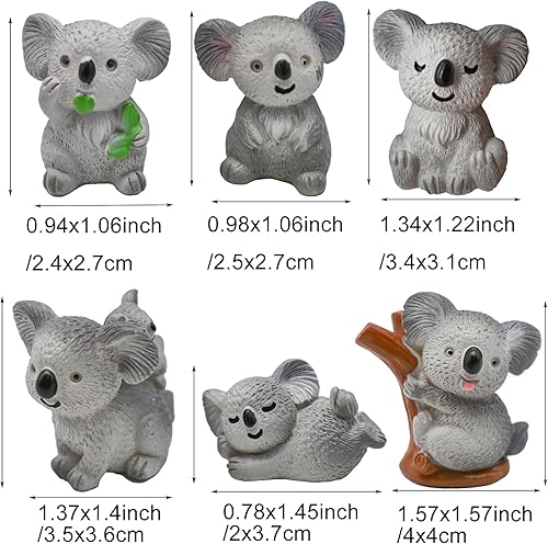Miniatura 3 de Juego de 6 figuras de oso koala miniatura de 1 pulgada, colección de mini koalas, adornos de resina para tartas para casa de muñecas, jardín de