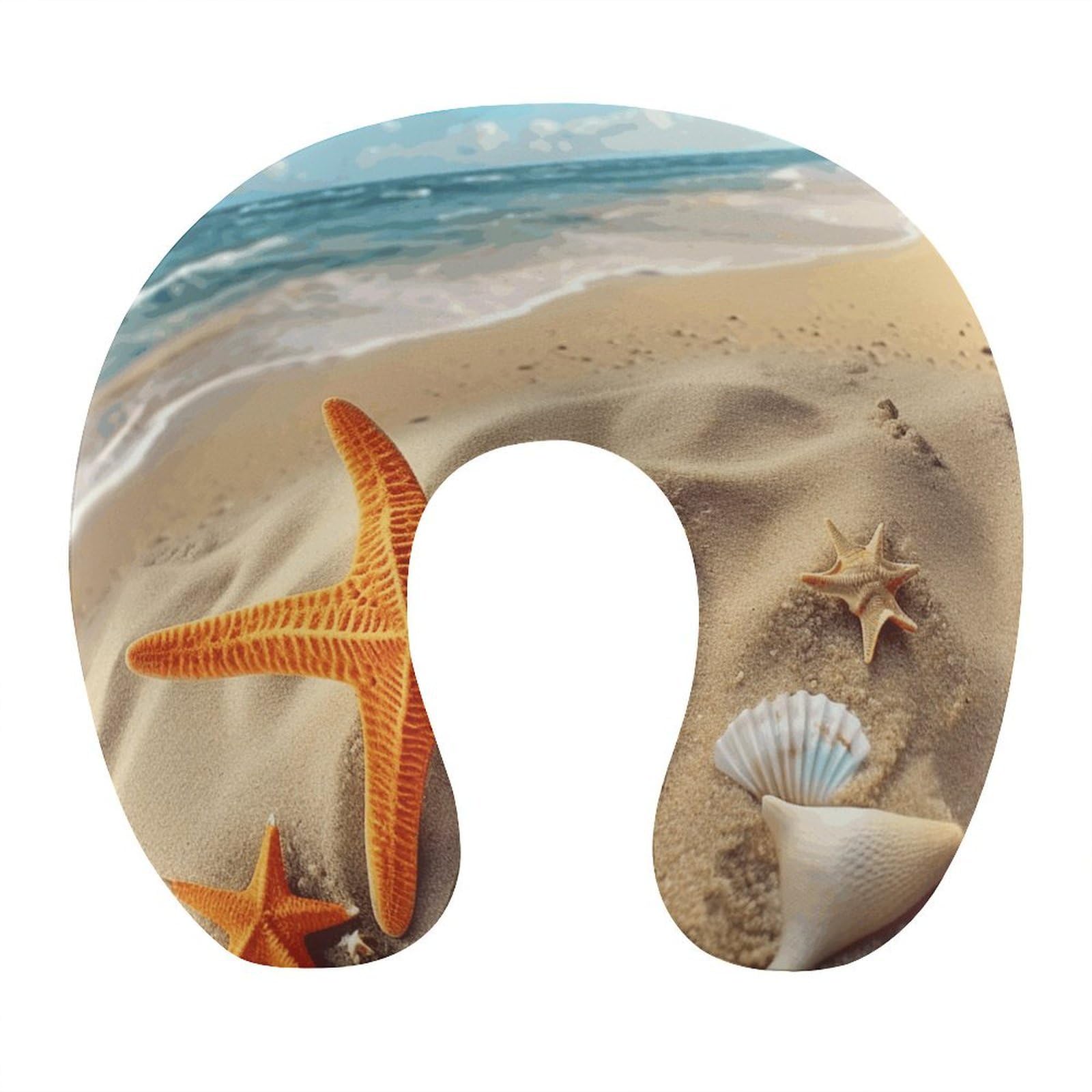 FekiLoot Sea Beach Starfish Travel Pillow,U Shaped Office Napping Pillow Support Neck and Head Comfortable Travel Neck Pillow U Shape Sleeping Essentials for Long Haul Flights