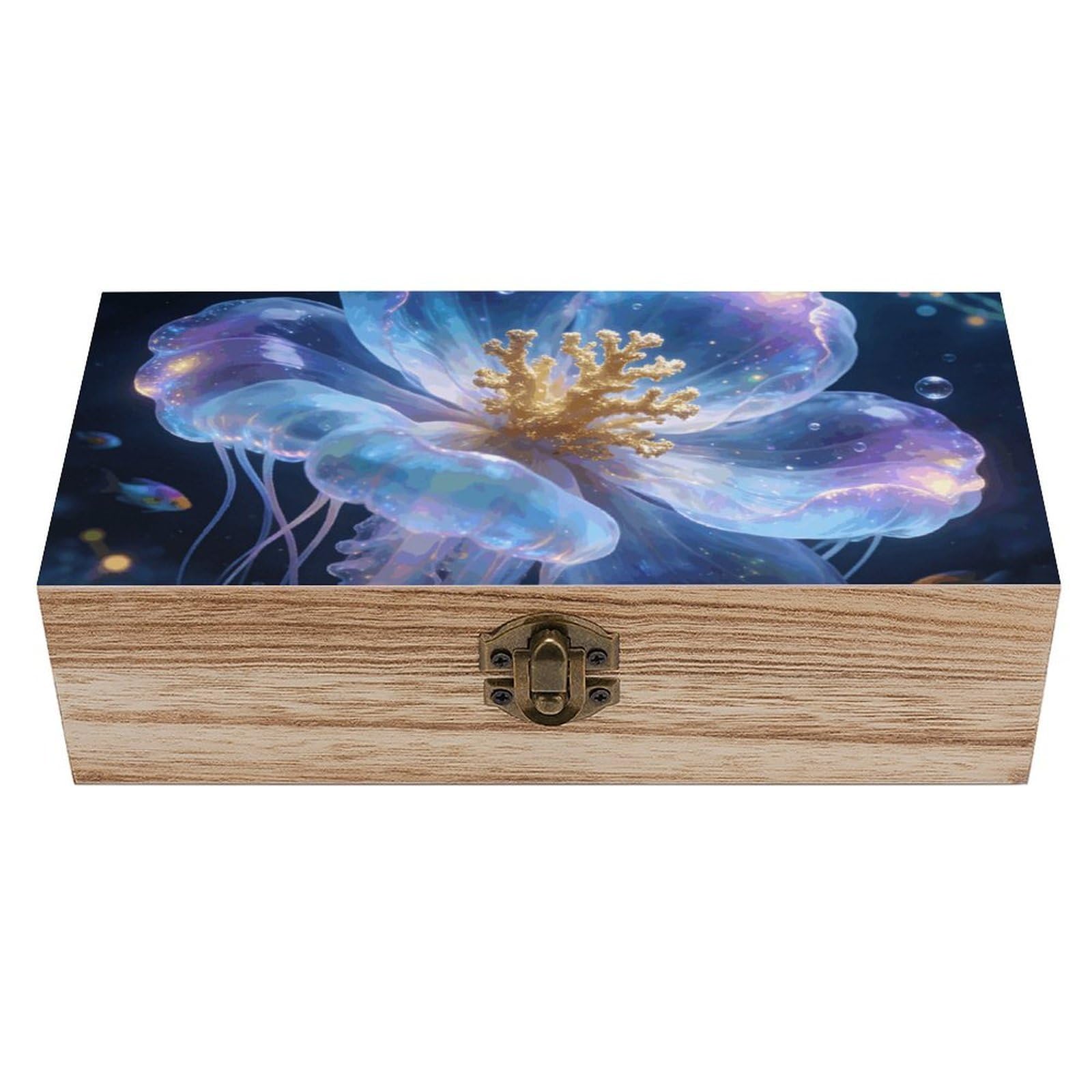 LZQPOEAS Oceanic Bloom Wooden Storage Box Small Decorative Box with Hinged Lid Handmade Elegant Keepsake Storage Box for Jewelry, Photos, Trinkets, Letter Gifts, Small Heirlooms