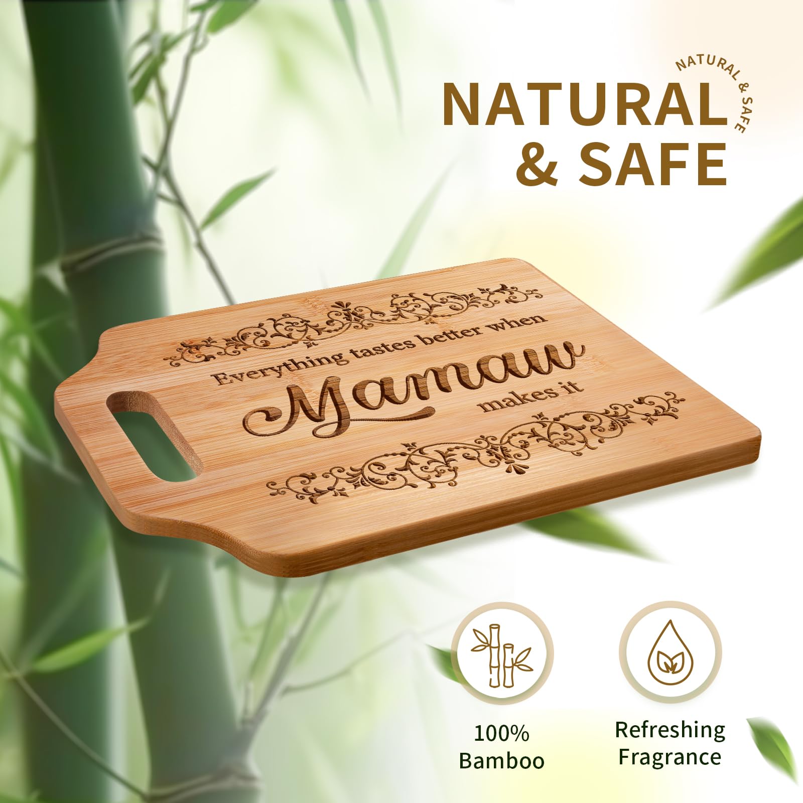 AceThrills Mamaw Gifts for Mamaws Birthday Gift - Engraved Bamboo Cutting Board 12.3"L × 8.7"W × 0.4"Th