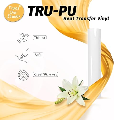 Miniatura 2 de TransOurDream Tru-PU Rollo de vinilo de transferencia de calor, vinilo blanco mate de 12 pulgadas x 8 pies para Explore AIR 2, Maker, Cameo, vinilo