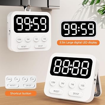 Timer,Digital Kitchen Timer with Stopwatch and Countdown Function | Magnetic Classroom Timer for Kids With Large LED Display and Adjustable Volume for Cooking, Exercise, Baking, Desk