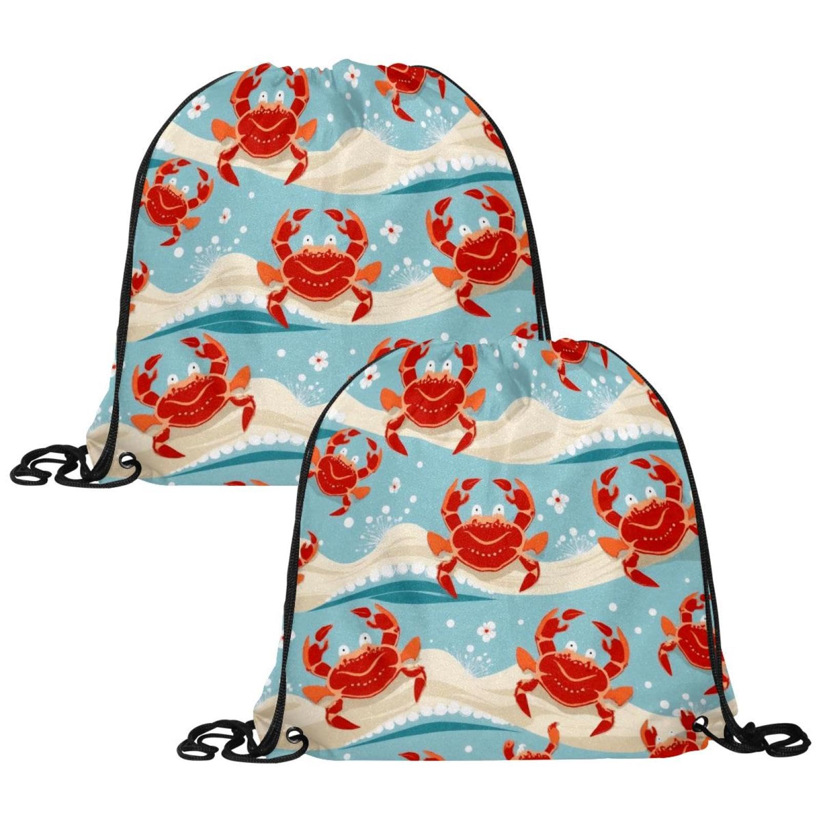 Luoweisi 2 Pack Drawstring Bags, Cute Crabs PE Bags Drawstring Gym Bag String Swimming Sports Bag for School Sports Swimming Gym Travel, Beach