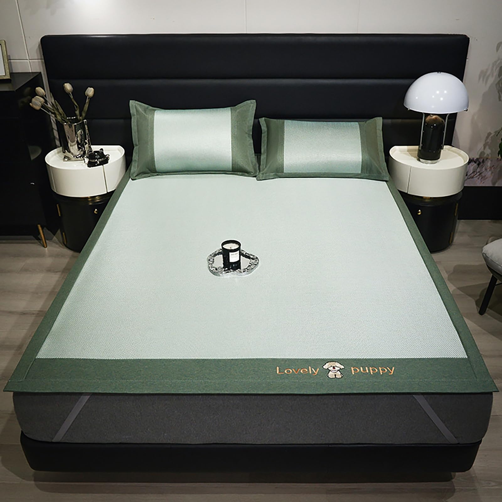 EYRMQWJPC Foldable Summer Bed Mat, Cooling Foldable Sleeping Mat with Pillowcase Bamboo Material Multicolor Multiple Sizes(Dark Green+white,200 * 220cm)