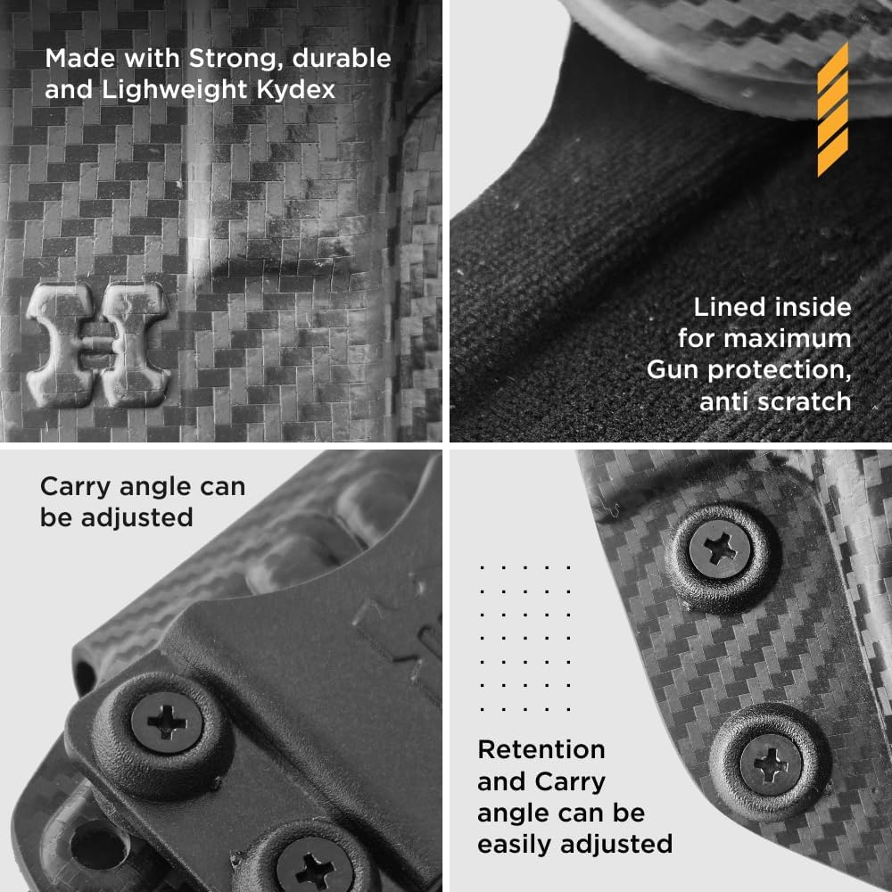 Iwb Kydex Holster Fits 1911 3" Concealed Carry - Lined Inside for Strong Retention and Protection - Reinforced Plastic Clip - Lightweight (Carbon Fiber)