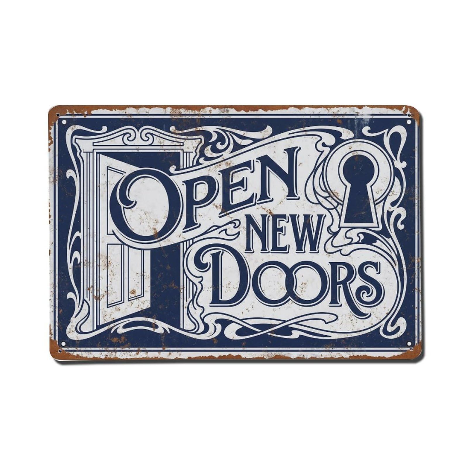 Open New Doors Opportunity Retro Motivational Slogans Metal Tin Sign Plaque Wall Decor for Cafe, Club Bar, Office, Home Garden Metal Poster 8x12Inch