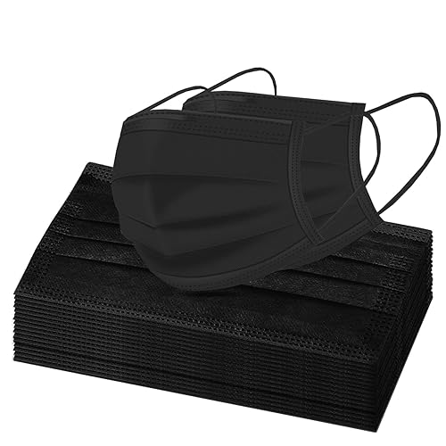 500 cubrebocas desechables negros, cubrebocas de 3 capas con cintas elásticas para las orejas, clip para la nariz, cómodo, transpirable, no tejido