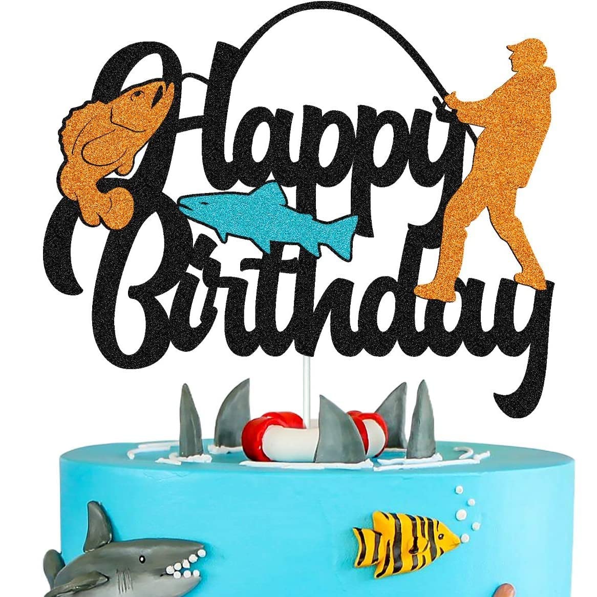 Gone Fishing Kuchendekoration - Geburtstagstorte Deko Angler Thema