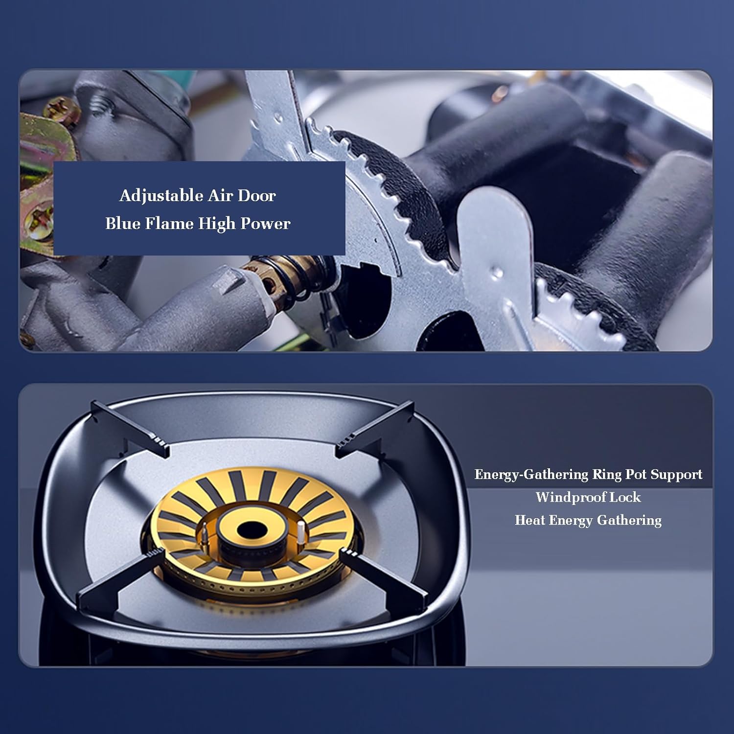 Gas Stove,5.2KW Kitchen Counter Top,Catering Indoor Regulators,Tempered Glass Cast Iron Pot Rack,with Flameout Protection,for Home(LPG)