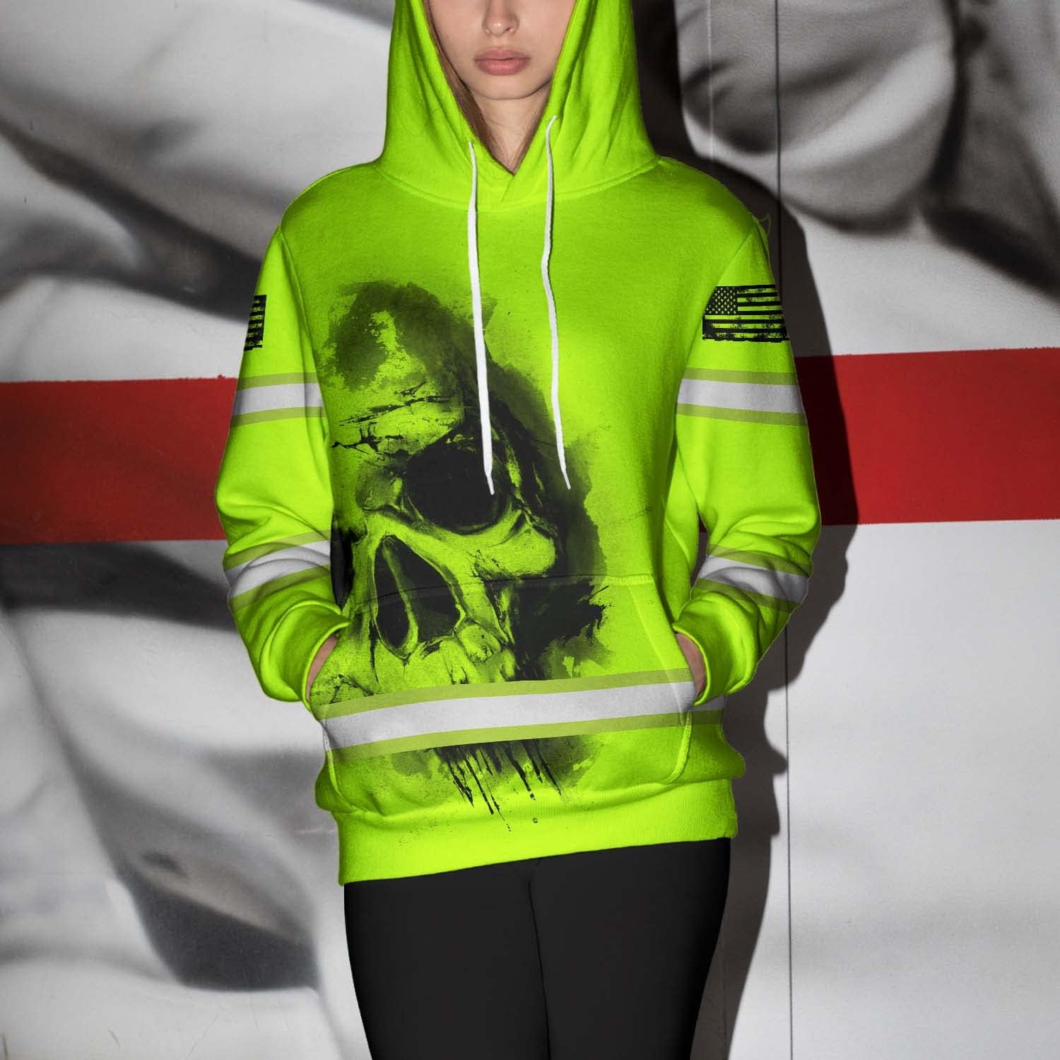 Color US Flag High Visibility Hoodie for Men Women Reflective Tapes Safety Workwear for Worker Runner Patriotic - Image 5