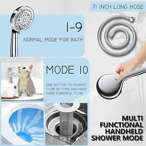 Miniatura 4 de Sistema de ducha de lluvia de 9 pulgadas montado en la pared para baño, sistema de cabezal de ducha de lluvia de 10 ajustes, juegos de grifos de