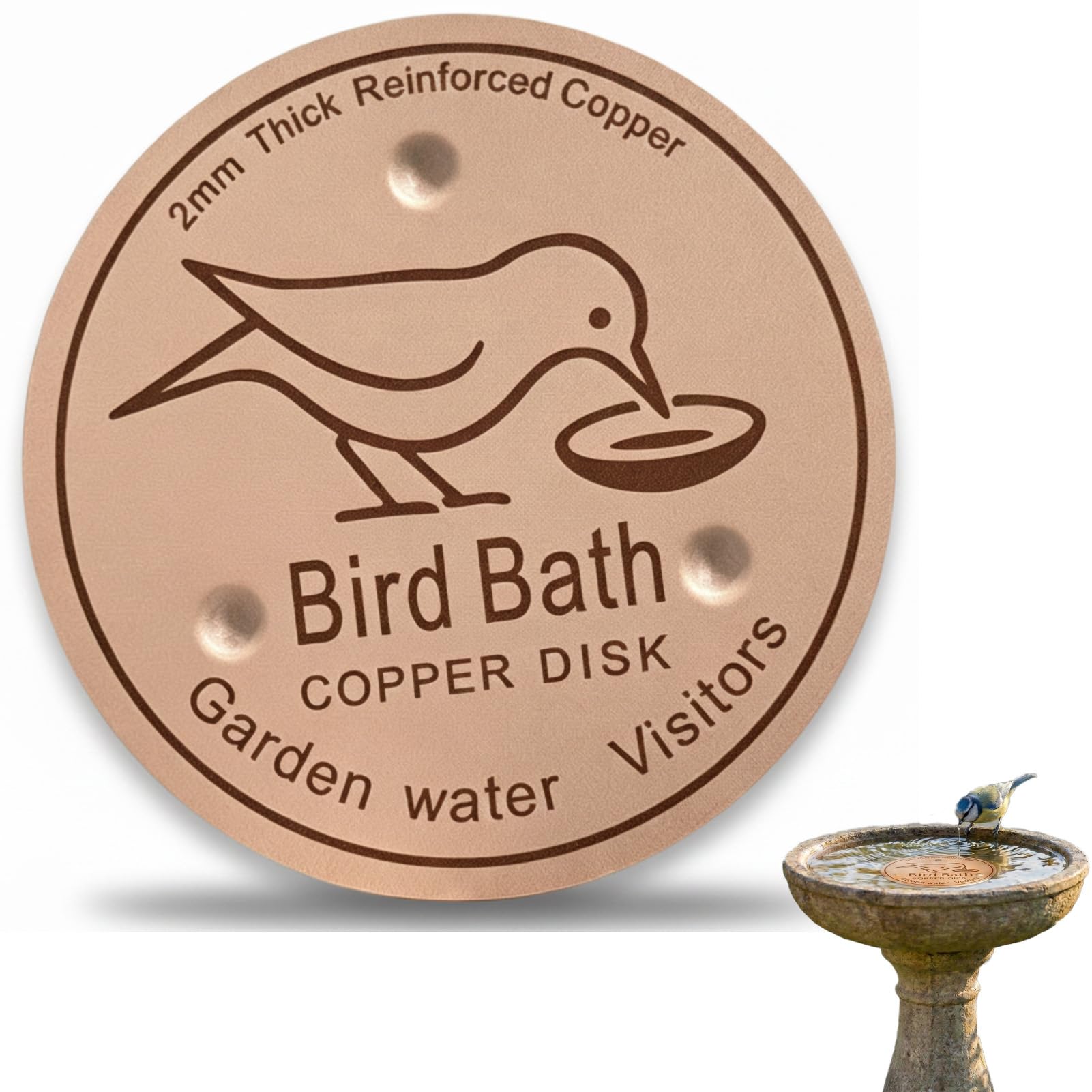 VoKiss 99.9% Pure Copper Disc for Bird Bath, Self-Cleaning Outdoor Use