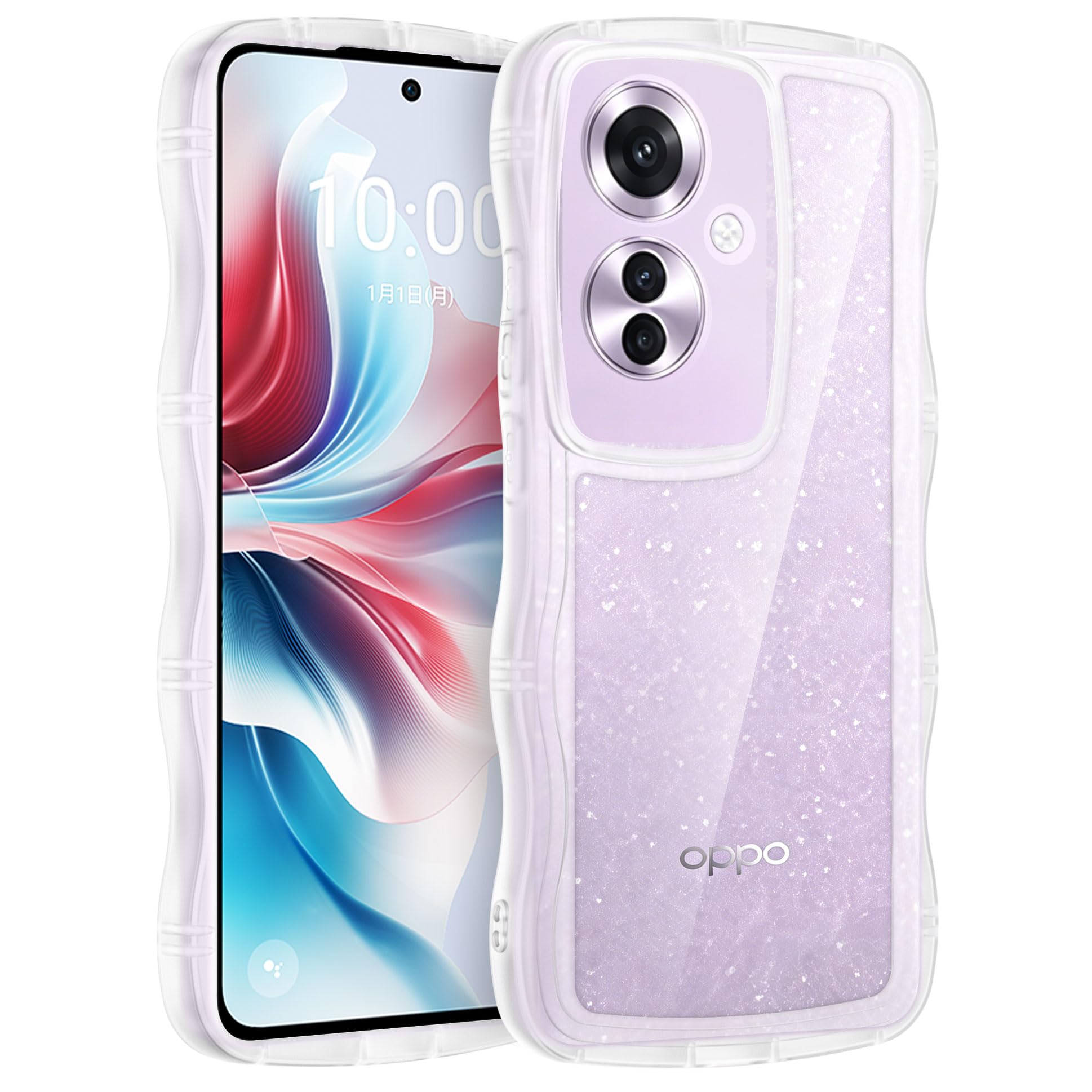 FOR OPPO Reno11 A ケース クリア ウェーブ リング付き TPU波状のバンパー 透明 スマホケース かわいい うねうね オッポ Reno11 A ウェーブ デザイン 可愛い 韓国 女性用 薄型 人気 おしゃれ 耐衝撃 OPPO Reno11 A ストラップホール付き(クリア)