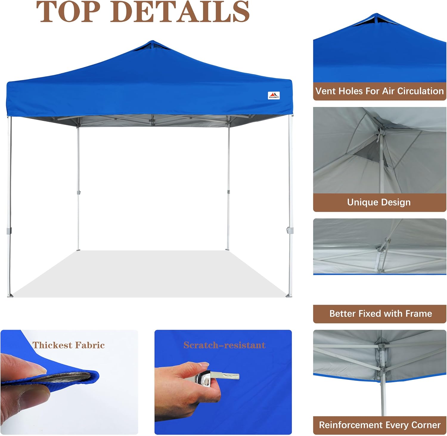 SCOCANOPY Commercial 10x10 Pop Up Canopy Replacement Cover Top with Air Vent,Canopy Cover ONLY, (Royal Blue)
