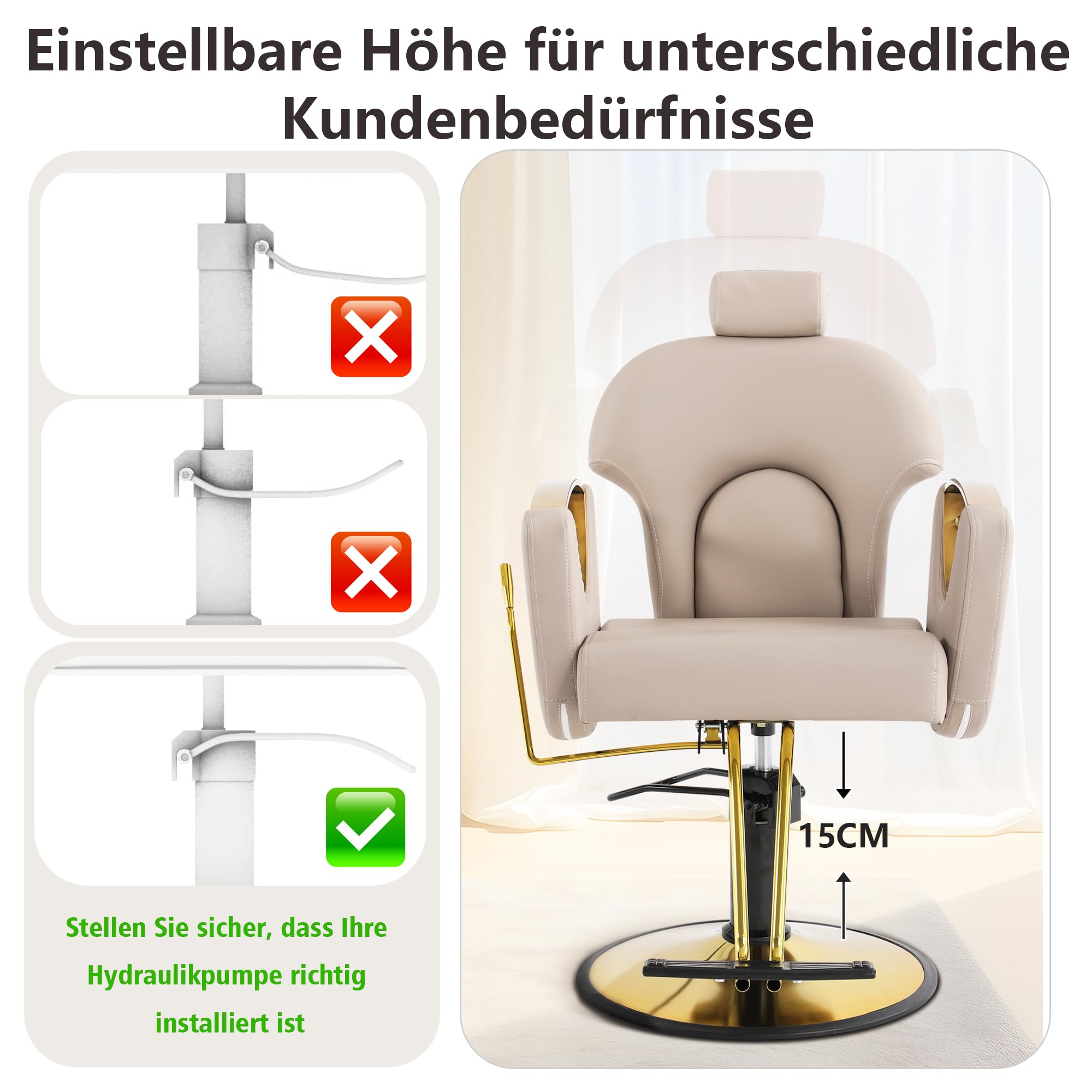 Friseurstuhl Hydraulisch Kippbar 360-Grad-Drehung Frisörstuhl Schönheitssalon Grau