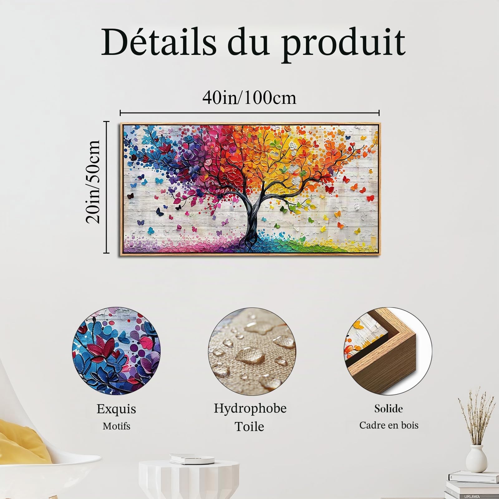 SERIMINO Tableau Decoration Murale Arbre de Vie Grand Cadre 50x100 cm