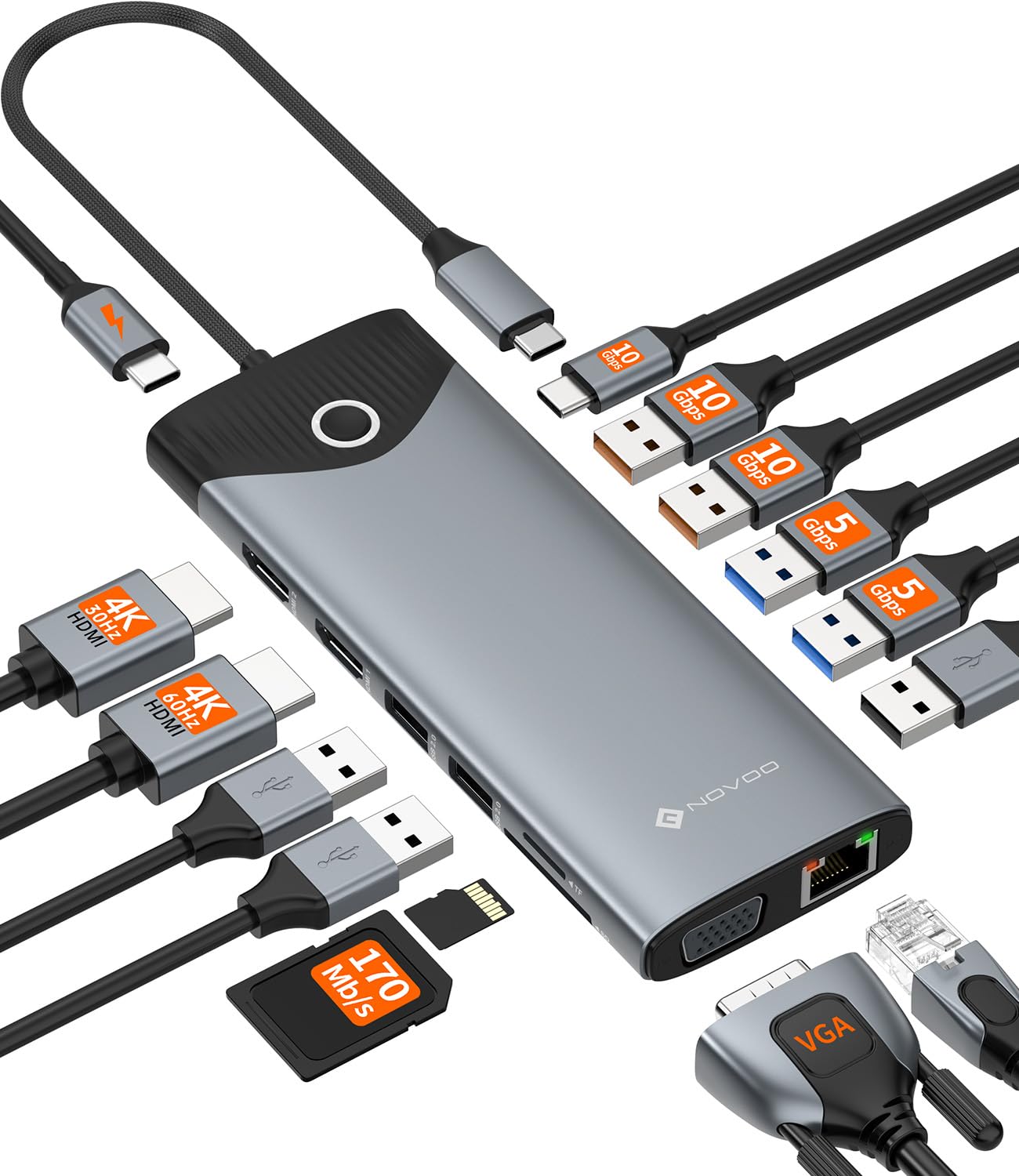 Amazon | NOVOO USB-C ドッキングステーション 15-in-1 トリプル