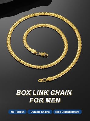 ChainsPro 4/6mm ボックスチェーンネックレス、14/18/22/24/26/28/30インチ、316Lステンレススチール/ゴールドメッキ/ブラック - ギフトボックスに送る, 18 inch, 金属