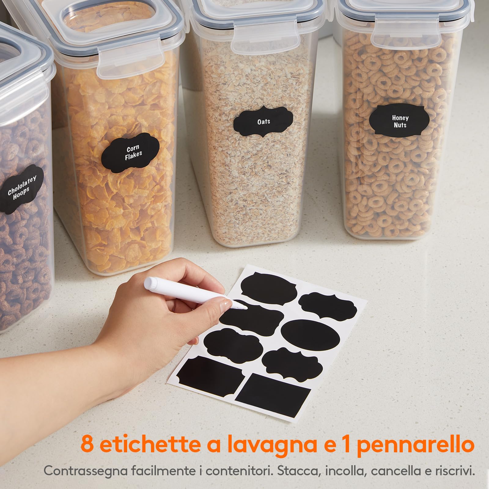 Lifewit 4 Contenitori Ermetici per Alimenti, Set Contenitori per Alimenti 5.5L, Contenitori Pasta Dispensa Salvaspazio, Contenitori Barattoli Cucina Accessori, Barattoli Pasta Plastica con Coperchio