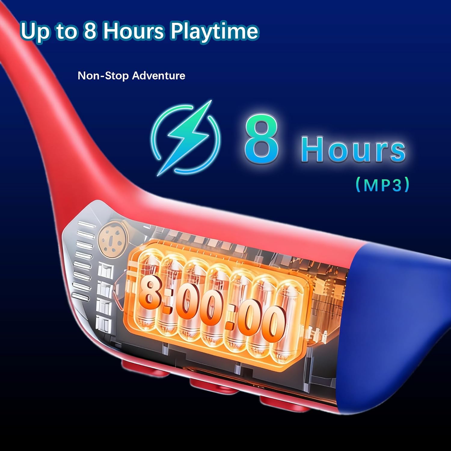 Bone Conduction Headphones IP68 Waterproof Swimming Headphones with Mic Bluetooth Open Ear Earbuds with MP3 Mode 32GB Memory Deep Bass Secure Fit Hearing, Blue