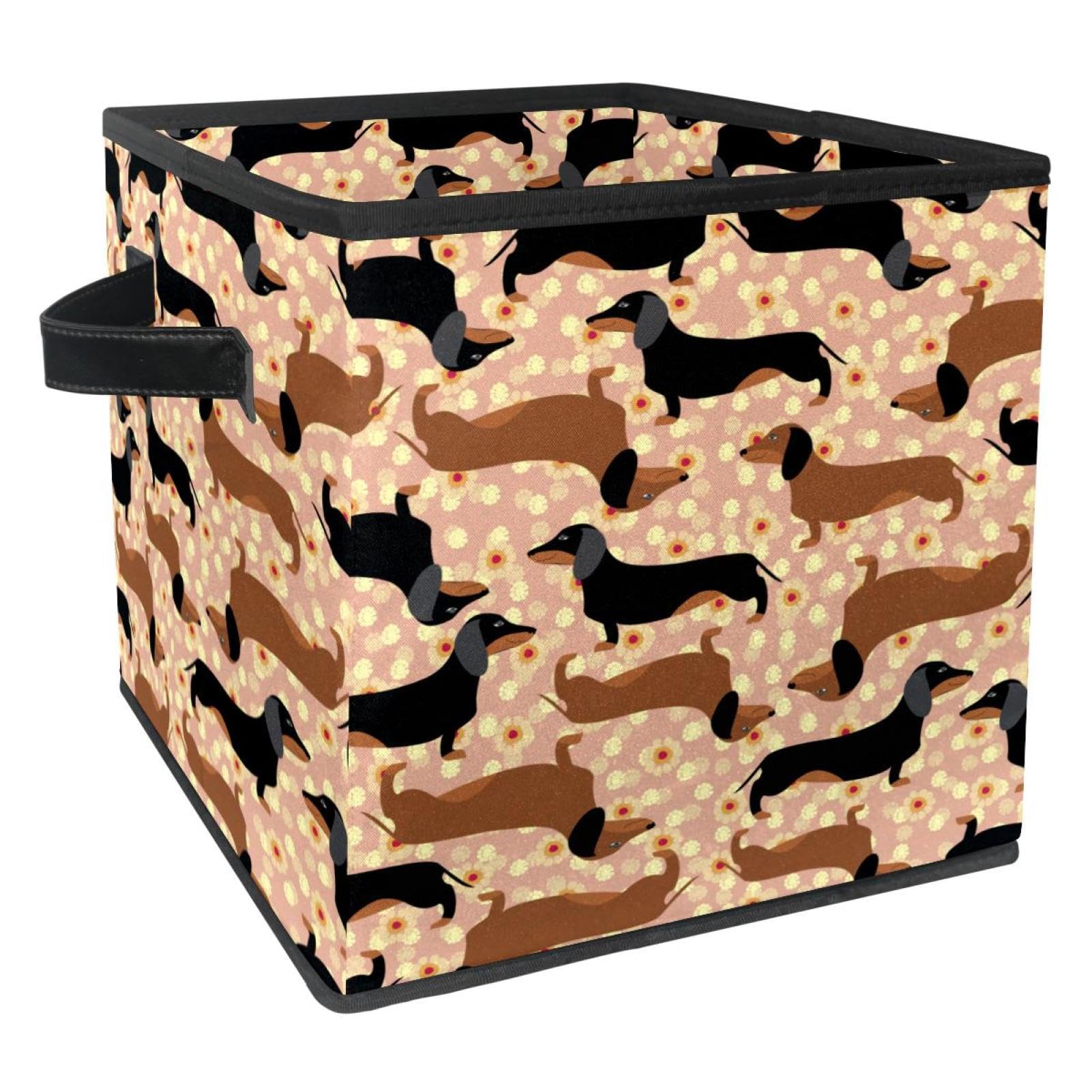 Boîte de rangement pliable cube motif chien floral en tissu avec poignées