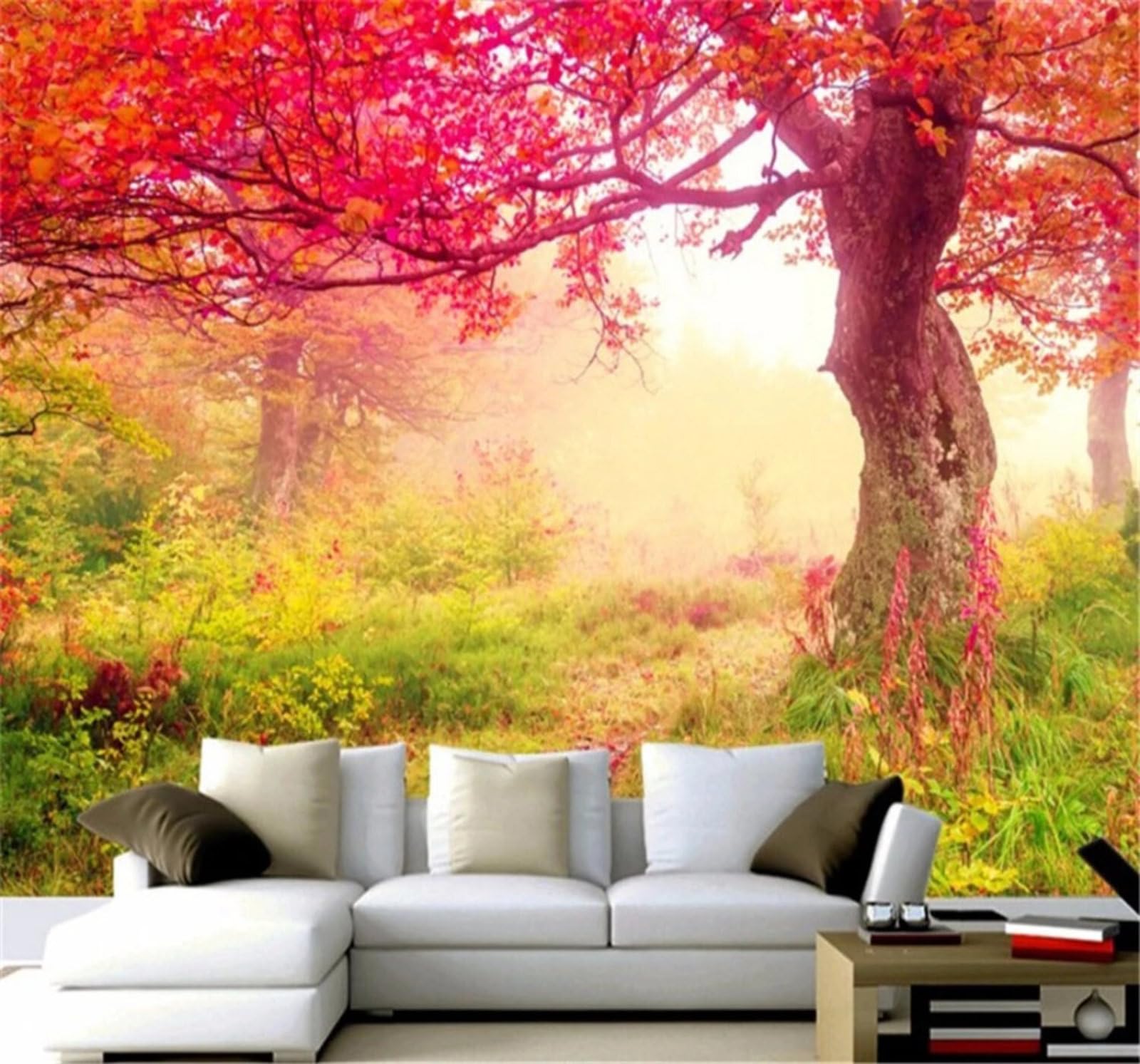 Xlming 150Cm×105Cm(B×H) Beautiful Autumn Red Maple Leaves Landscape 3D Wallpaper Luxury Home Dining Decor Paste Sofa Living Room The Wall For Bedroom Mural-150Cm×105Cm